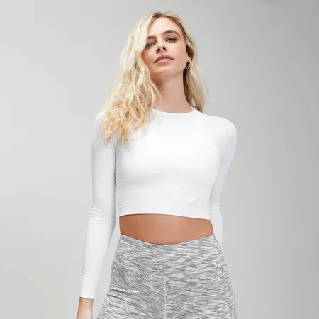 Top corto de manga larga y sin costuras Shape Ultra para mujer - Blanco