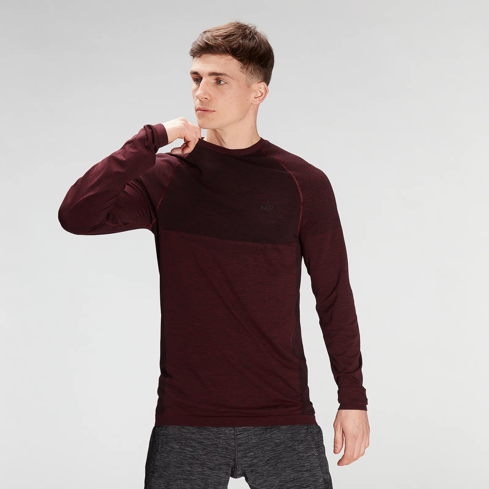 MP Men's Essential Seamless Long Sleeve Top- Washed Oxblood Marl - XXS Imagen 1