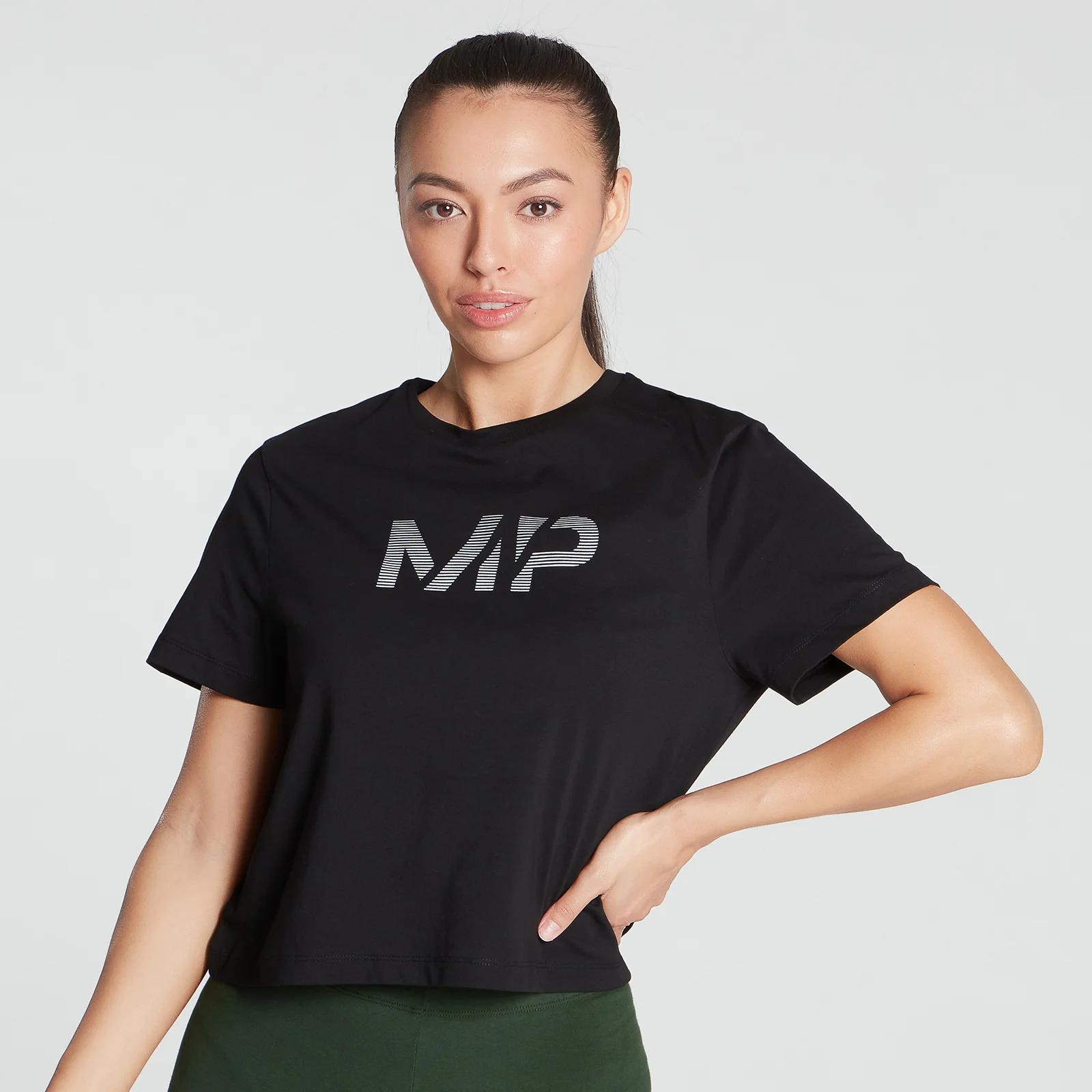 MP Women's Gradient Line Graphic Crop T-shirt- Black - XXS Imagen 1