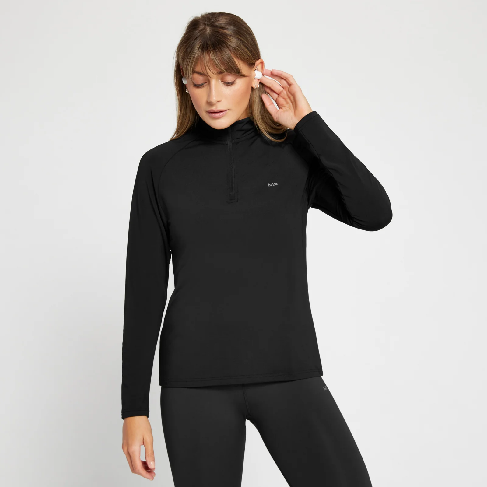 Camiseta de entrenamiento con cremallera de 1/4 con gráfico de MP repetido para mujer de MP - Negro - XXS Imagen 1