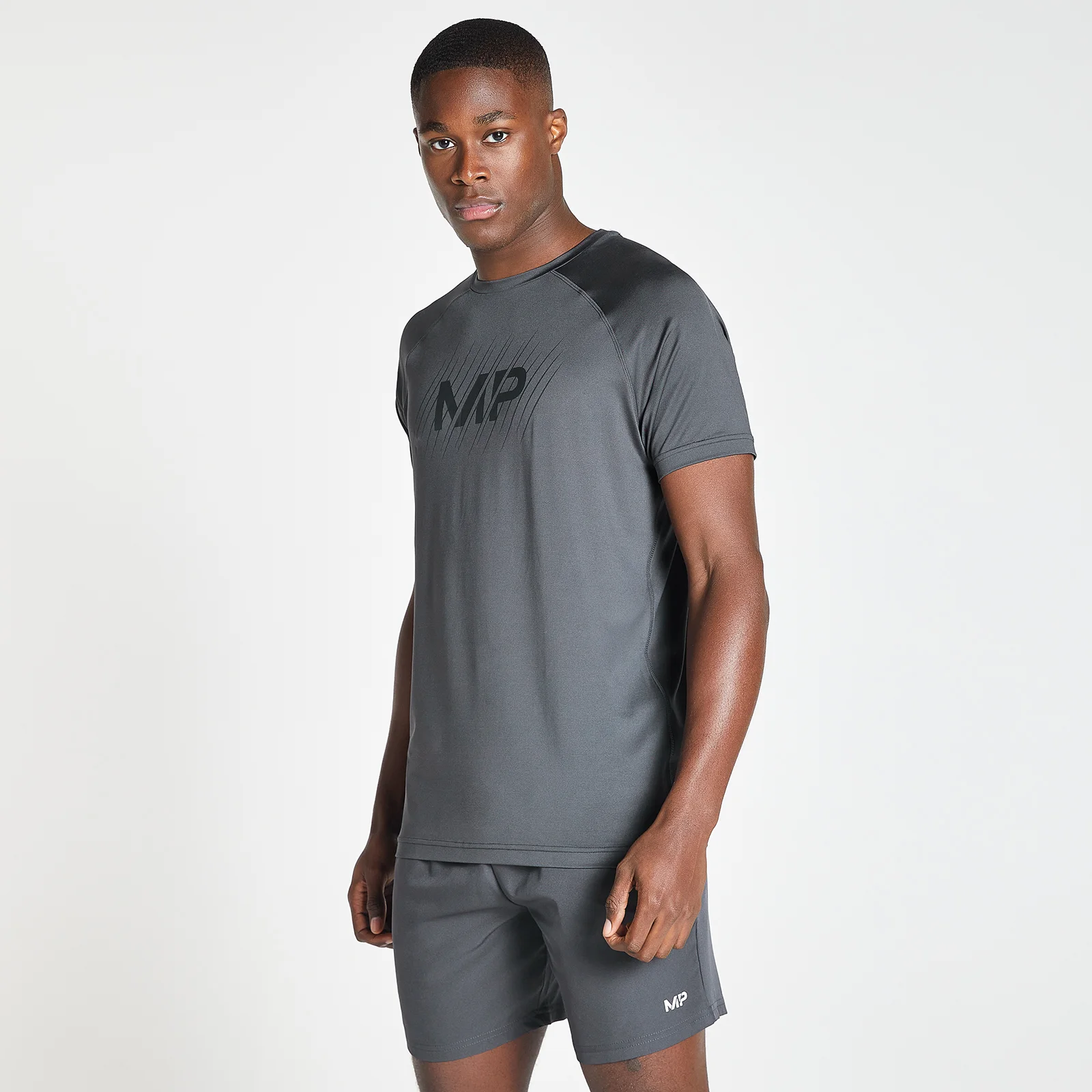 MP Men's Linear Line Graphic Essentials Training Short Sleeve T-Shirt - Gun Metal - XXS Imagen 1