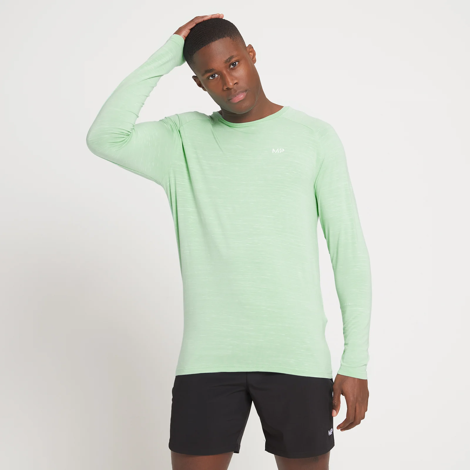 Camiseta de manga larga Performance para hombre de MP - Verde menta jaspeado - XXS Imagen 1