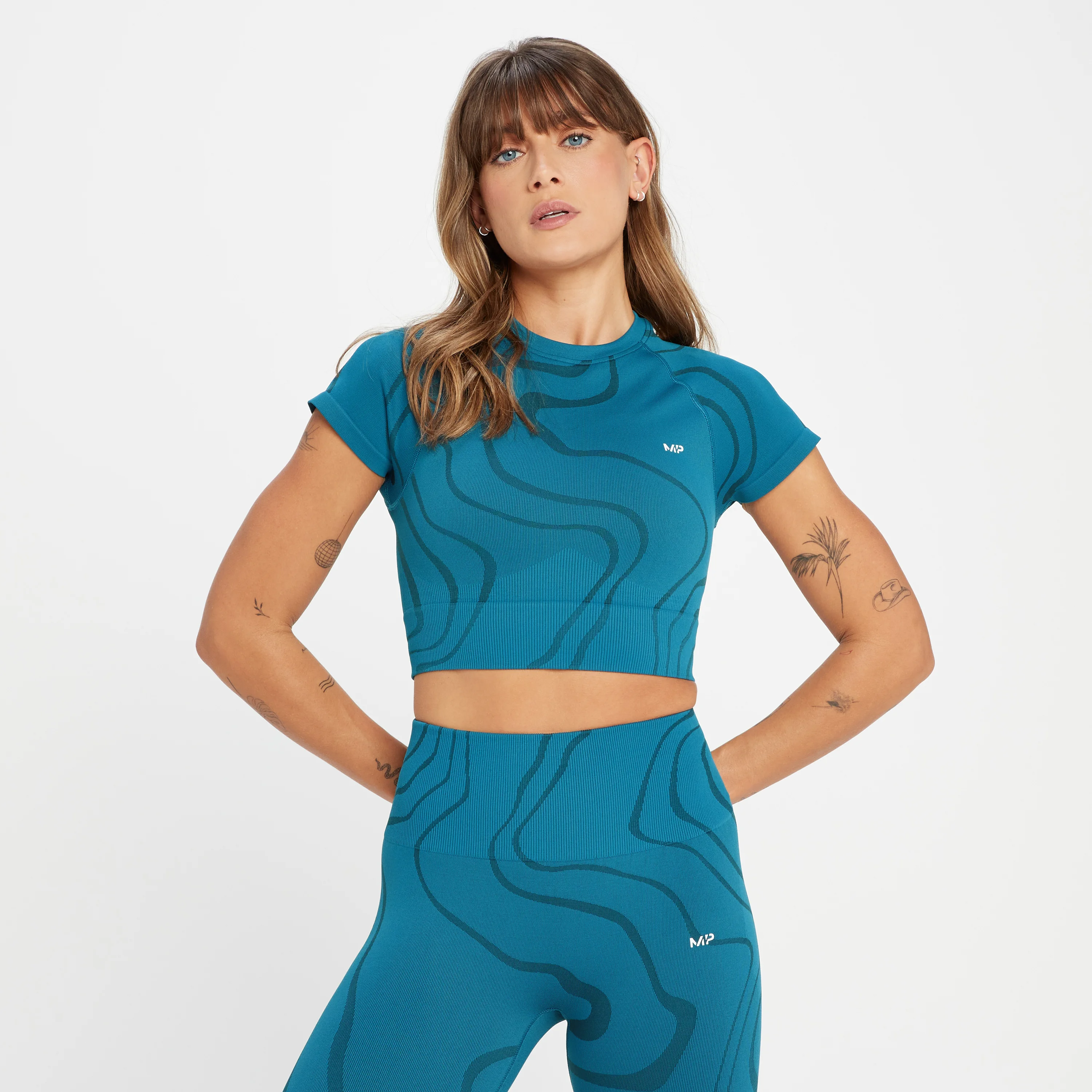 Camiseta corta sin costuras Tempo Wave para mujer de MP - Azul verde azulado - XXS Imagen 1