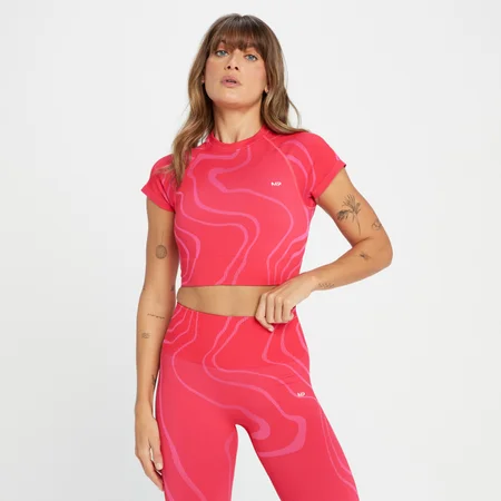 Camiseta corta sin costuras Tempo Wave para mujer de MP - Rojo carmín