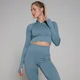 Camiseta corta acanalada sin costuras con cremallera de 1/4 Tempo para mujer de MP - Azul grafito