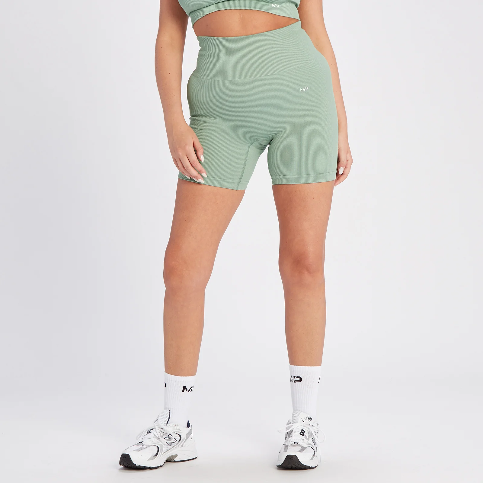 Pantalón corto acanalado sin costuras Tempo para mujer de MP - Gris salvia - XS Imagen 1