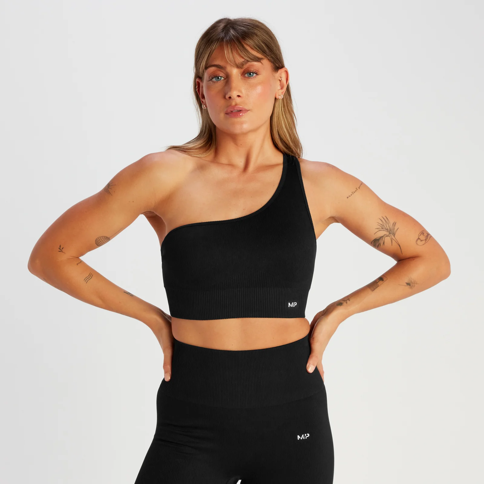 Sujetador asimétrico acanalado sin costuras Tempo para mujer de MP - Negro - L Imagen 1