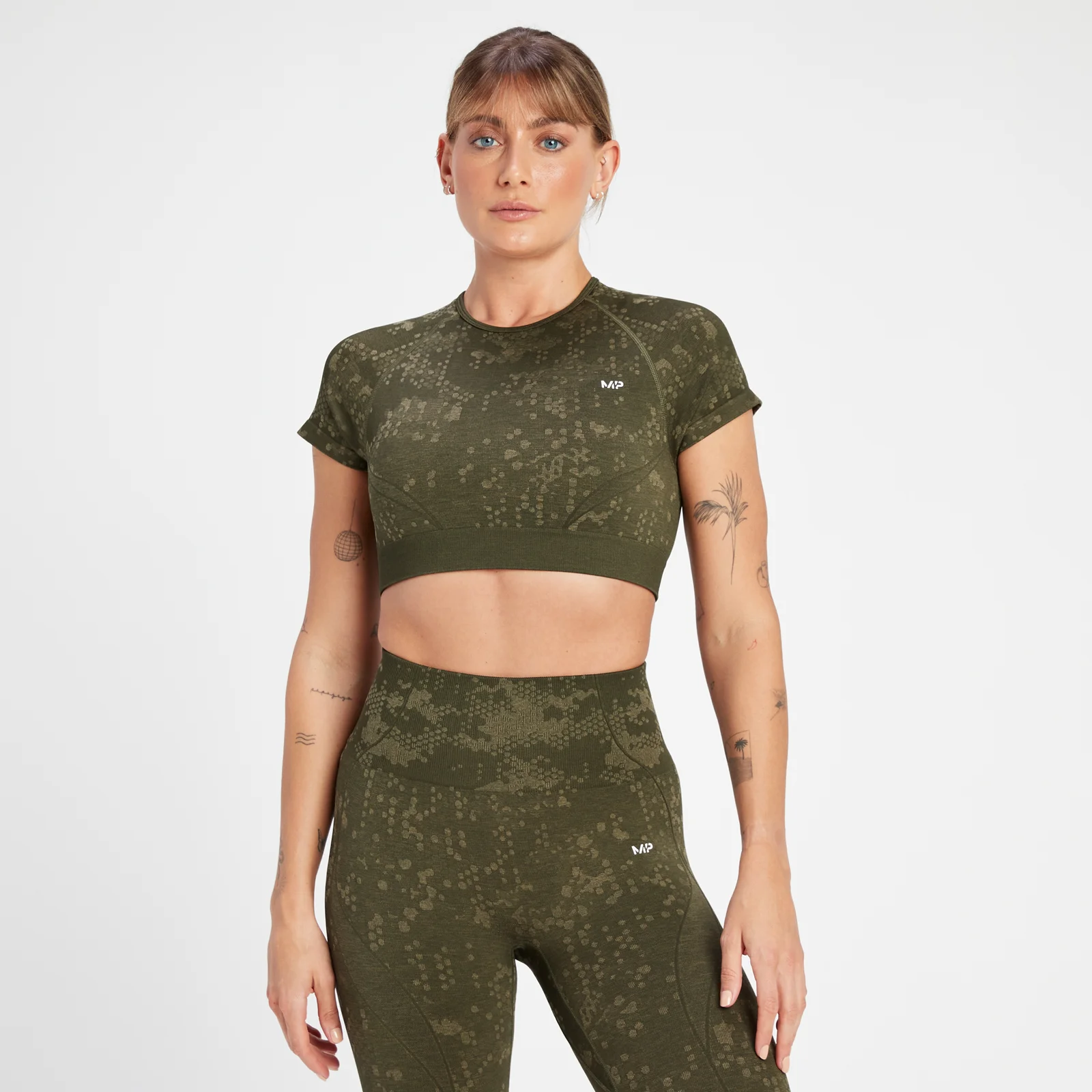 Camiseta corta sin costuras Adapt con estampado para mujer de MP - Verde aceituna - XS Imagen 1