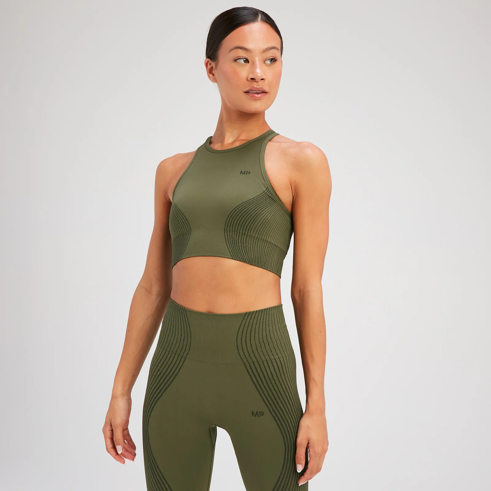 Sujetador deportivo sin costuras Tempo Illusion para mujer de MP - Verde aceituna - XS Imagen 1