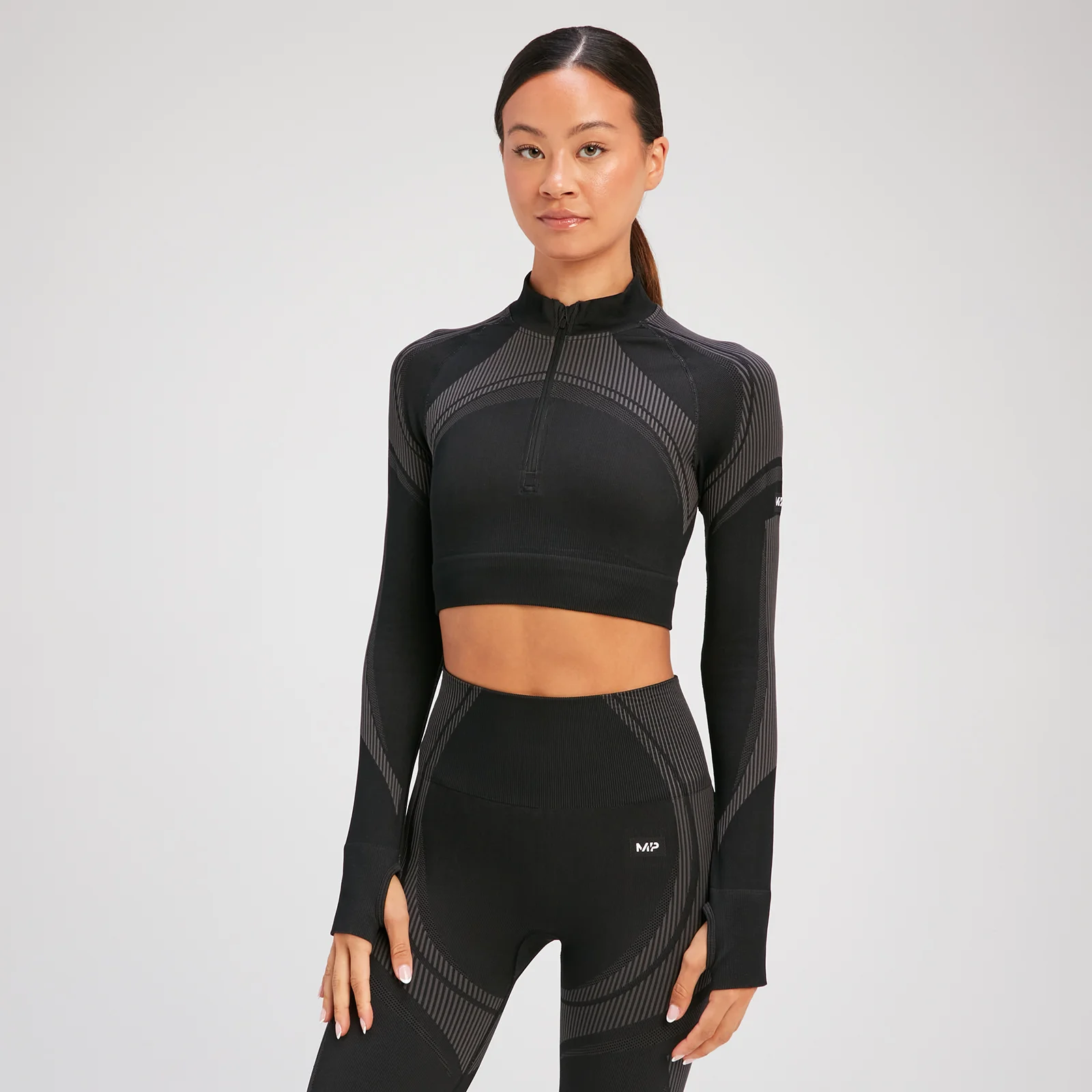 Camiseta corta de manga larga con cremallera de 1/4 sin costuras Tempo Ultra para mujer de MP - Negro - XS Imagen 1