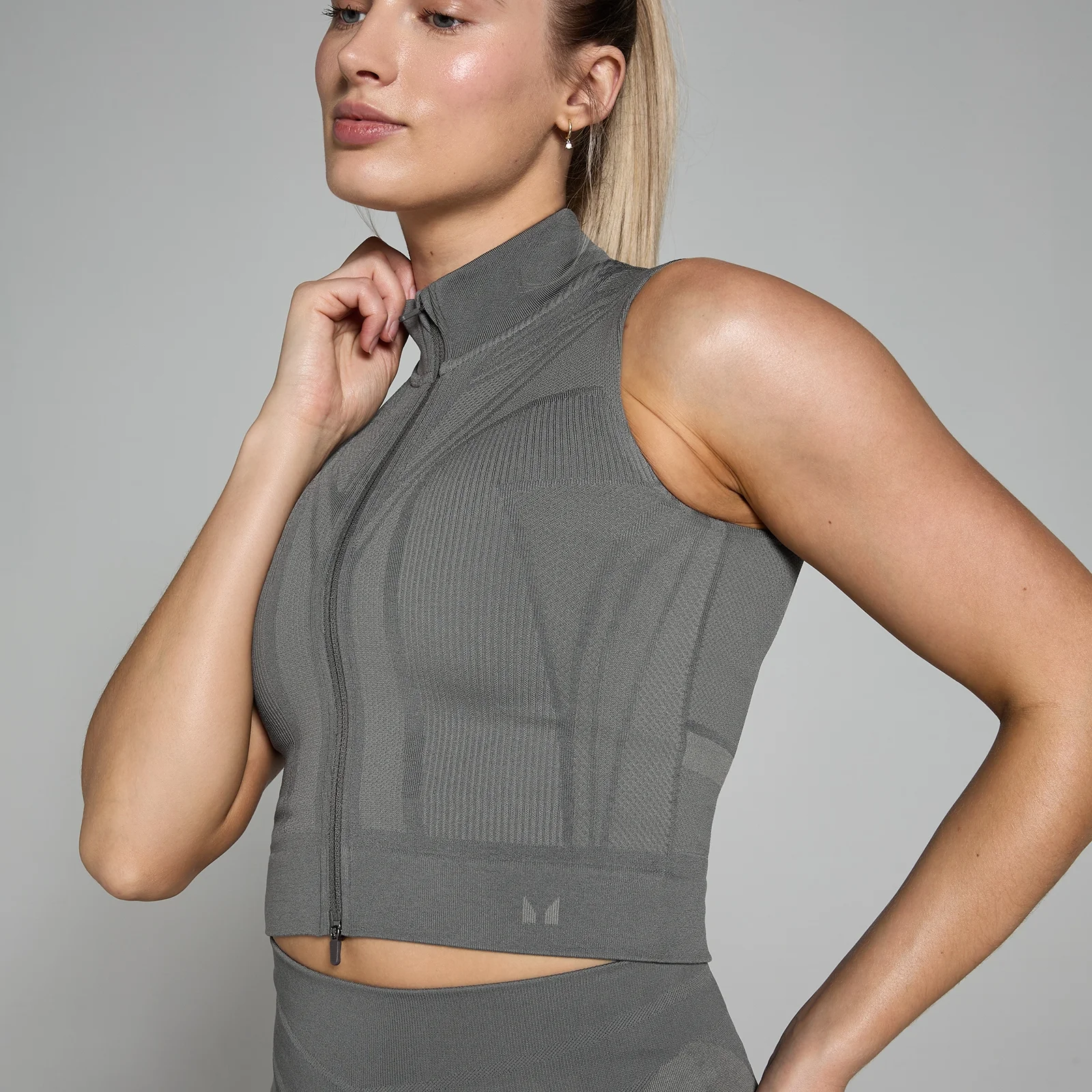 Camiseta de tirantes con cremallera sin costuras Tempo Ultra geométrica para mujer de MP - Gris carbón - XS Imagen 1