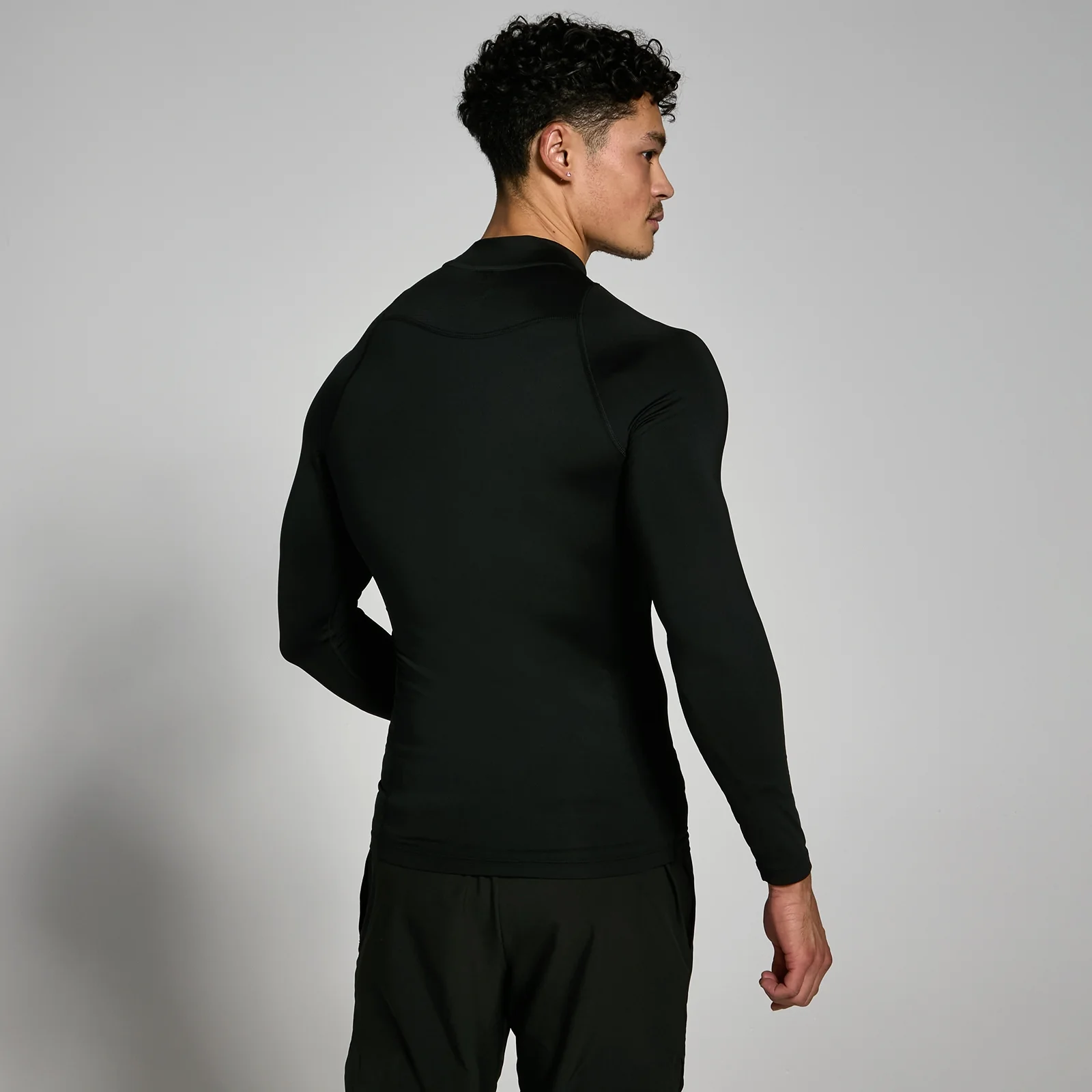 Camiseta De Algodón Manga Larga Para Hombre - Cuello Alto, Básica, Para Entrenar O Diario, Ajuste Regular