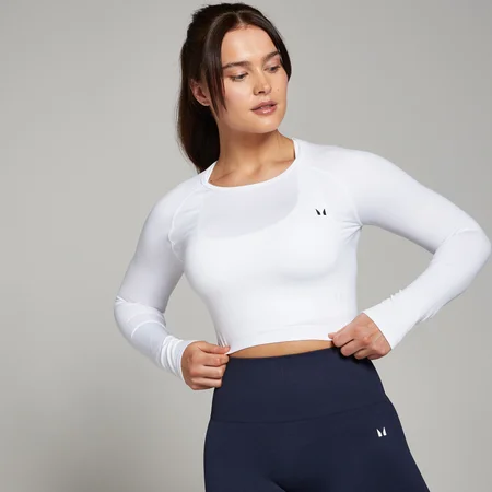 Camiseta corta de manga larga y sin costuras Shape para mujer de MP - Blanco