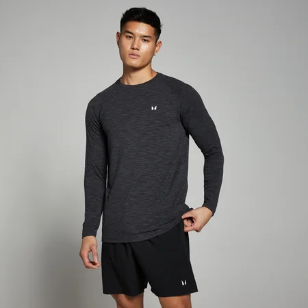 Camiseta de manga larga Performance para hombre de MP - Negro jaspeado