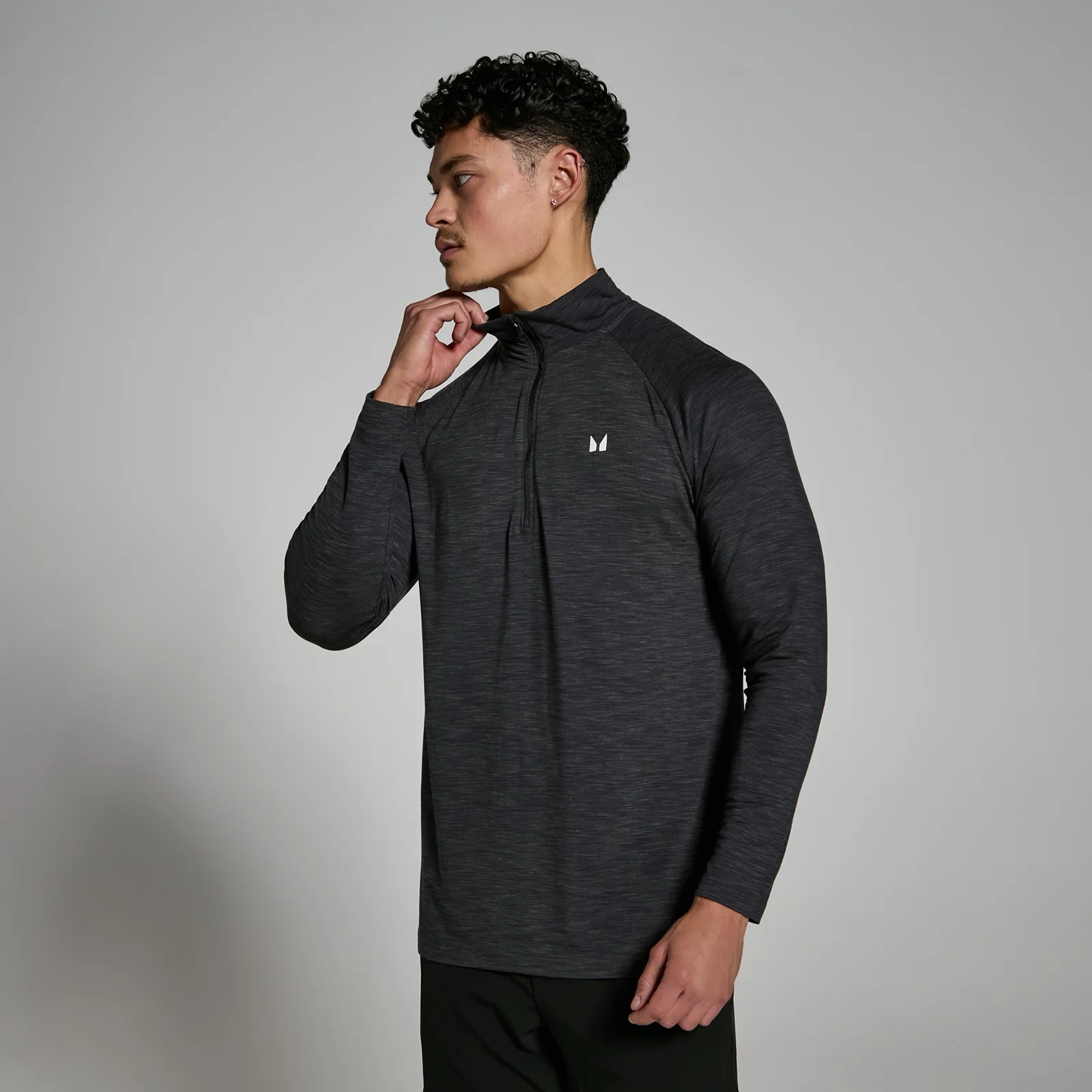 Camiseta Performance con cremallera de 1/4 para hombre de MP - Negro jaspeado - XS Imagen 1