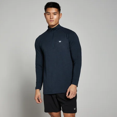 Camiseta Performance con cremallera de 1/4 para hombre de MP - Azul marino jaspeado