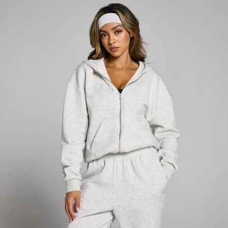 Sudadera con capucha y cremallera integral Basics para mujer de MP - Gris claro jaspeado