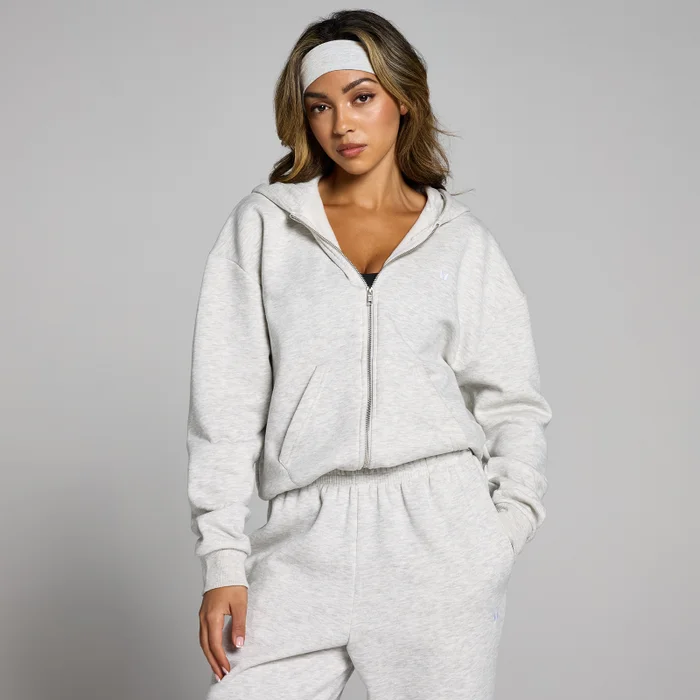 Sudadera con capucha y cremallera integral Basics para mujer de MP - Gris claro jaspeado