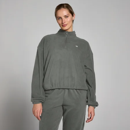 Forro polar con cremallera 1/4 y cuello chimenea para mujer de MP - Verde grisáceo oscuro