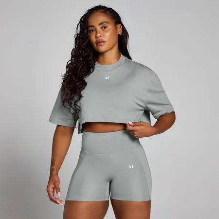 Camiseta supercorta con estampado gráfico Origin para mujer de MP - Gris fósil