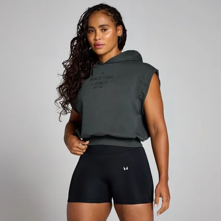Sudadera corta con capucha sin mangas Origin para mujer de MP - Negro lavado