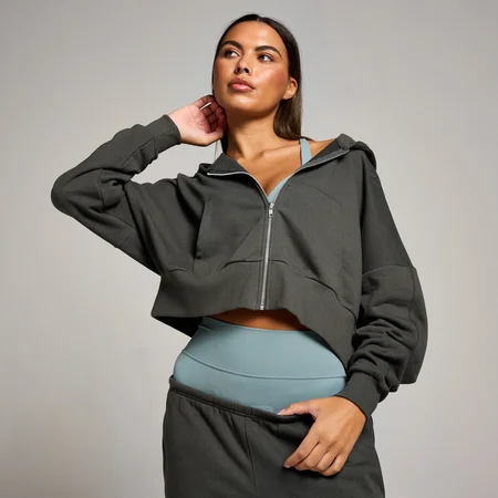Sudadera corta con capucha y cremallera integral Tempo para mujer de MP - Gris noche