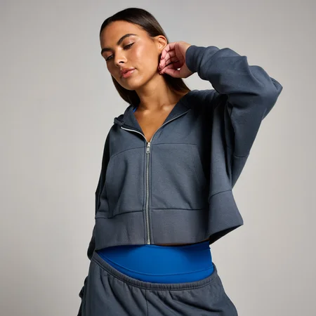 Sudadera corta con capucha y cremallera integral Tempo para mujer de MP - Medianoche