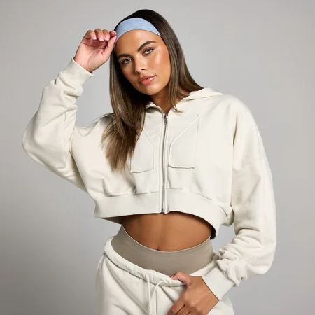Sudadera corta con capucha, cremallera integral y aplique para mujer de MP - Hueso