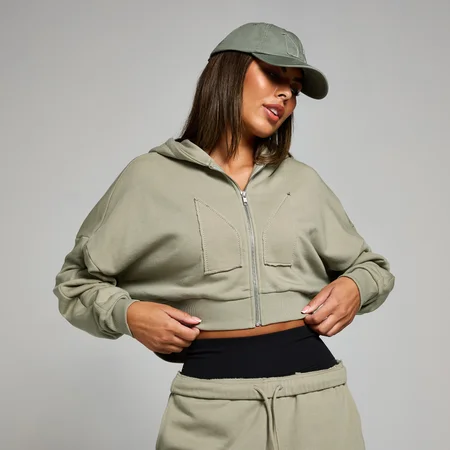 Sudadera corta con capucha, cremallera integral y aplique para mujer de MP - Salvia intenso