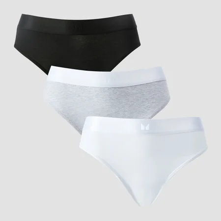 Braguita de bikini de talle medio para mujer de MP (paquete de 5) - Blanco/negro/gris jaspeado