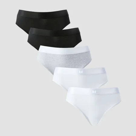 Braguita de bikini de talle medio para mujer de MP (paquete de 5) - Blanco/negro/gris jaspeado