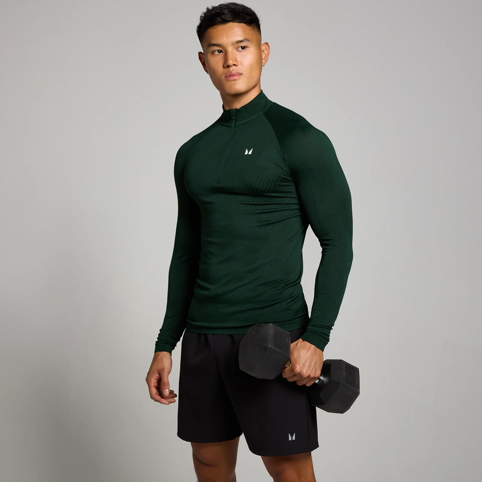 Camiseta de entrenamiento con cremallera de 1/4 sin costuras con estampado Tempo para hombre de MP - Esmeralda oscuro - XS Imagen 1