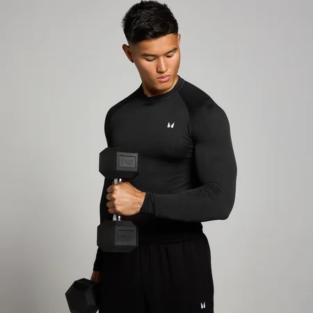 Camiseta de manga larga sin costuras con estampado gráfico de pilares Tempo para hombre de MP - Negro