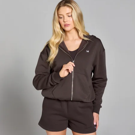 Sudadera con capucha y cremallera integral Basics para mujer de MP - Chocolate