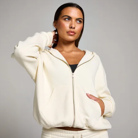 Sudadera con capucha y cremallera integral Basics para mujer de MP - Crema suave