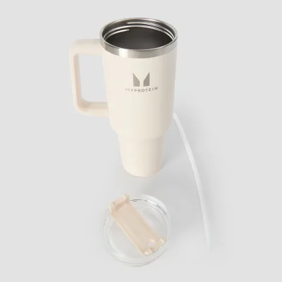 Botella de acero con asa lateral y pajita de Myprotein 1200 ml - Crema natural Imagen 6