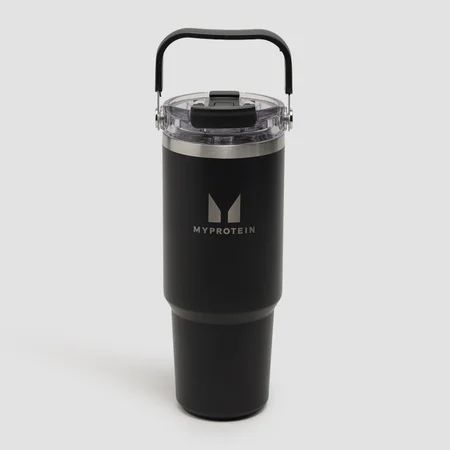 Botella de metal reciclado Myprotein con asa superior y pajita 900ml - Negro