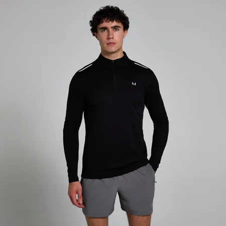 Camiseta con cremallera de 1/4 con diseño de cuadrícula Active para hombre de MP - Negro