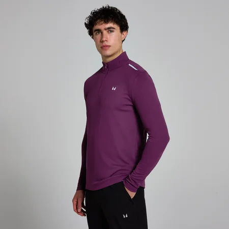 Camiseta con cremallera de 1/4 con diseño de cuadrícula Active para hombre de MP - Ciruela