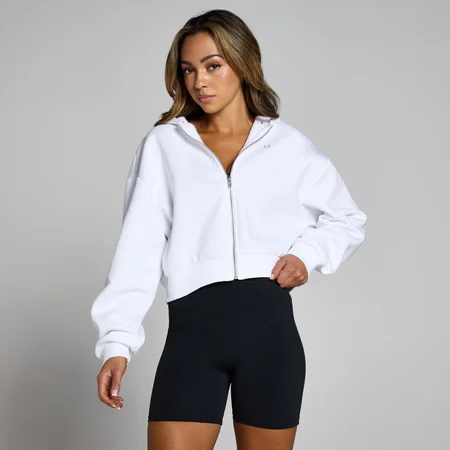 Sudadera corta con capucha y cremallera integral Basics para mujer de MP - Blanco