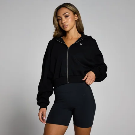 Sudadera corta con capucha y cremallera integral Basics para mujer de MP - Negro