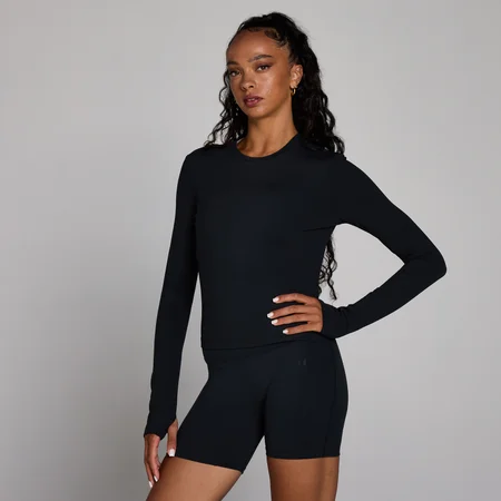 MP Women's Tempo Long Sleeve Top With Thumbholes - Black - Black