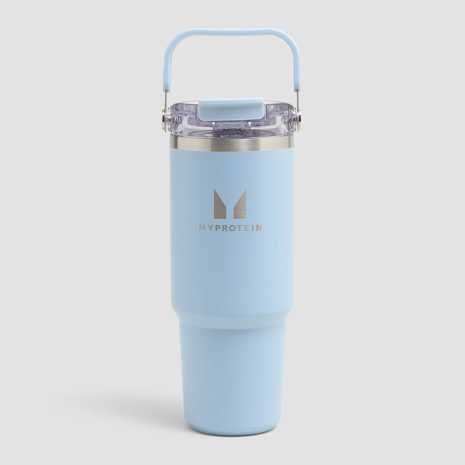 Botella de metal reciclado con asa superior y pajita de Myprotein 900 ml - Azul bebé Imagen 1