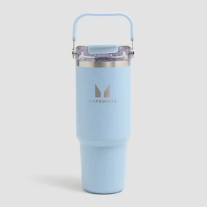 Botella de metal reciclado con asa superior y pajita de Myprotein 900 ml - Azul bebé - Colour Baby Blue