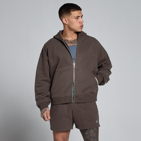 Sudadera con capucha oversize Lift de felpa francesa con cremallera de dos vías para hombre de MP - Chocolate