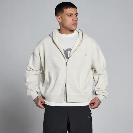 Sudadera con capucha oversize Lift de felpa francesa con cremallera de dos vías para hombre de MP - Gris moteado crema