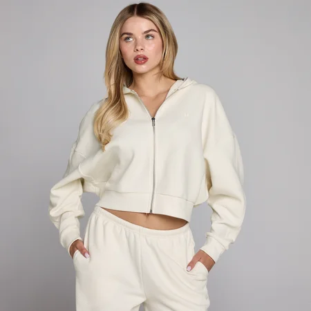 Sudadera con capucha y cremallera de gofre para mujer de MP - Marfil