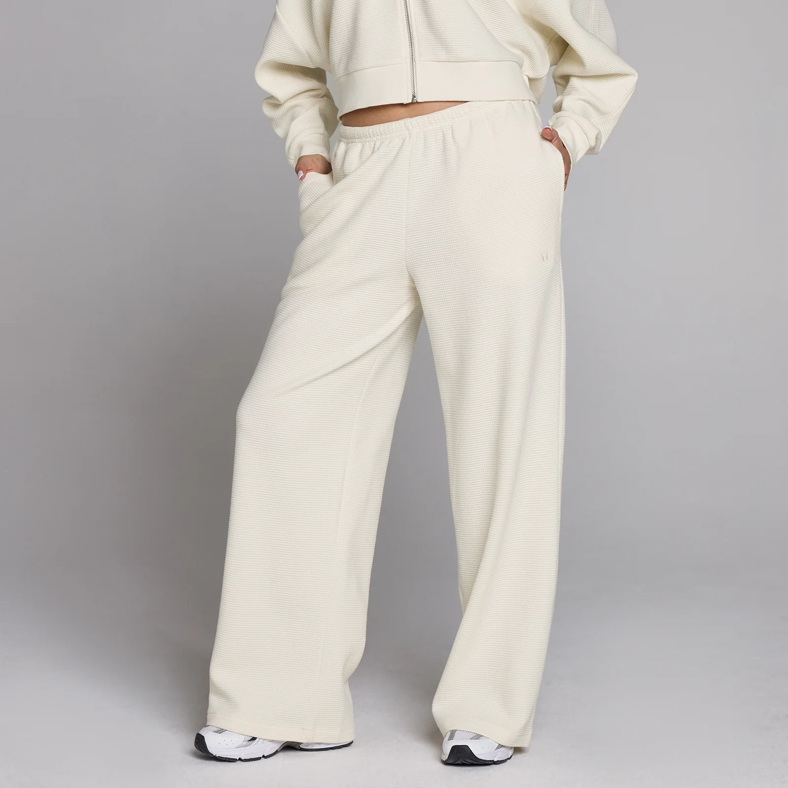 Pantalón de chándal de pierna recta de cintura media de gofre para mujer de MP - Marfil - M Imagen 1