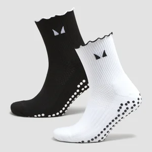 Calcetines de pilates con volante de MP (paquete de 2 pares) - Negro/blanco - Size UK 6-8