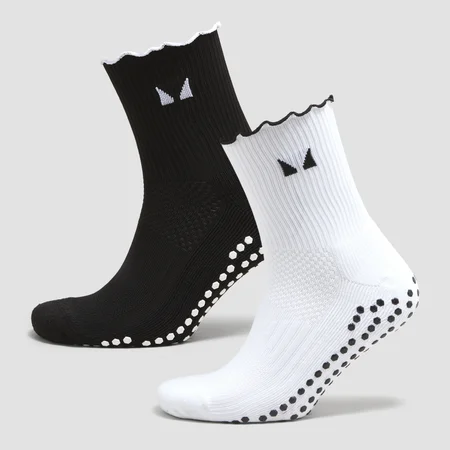 Calcetines de pilates con volante de MP (paquete de 2 pares) - Negro/blanco